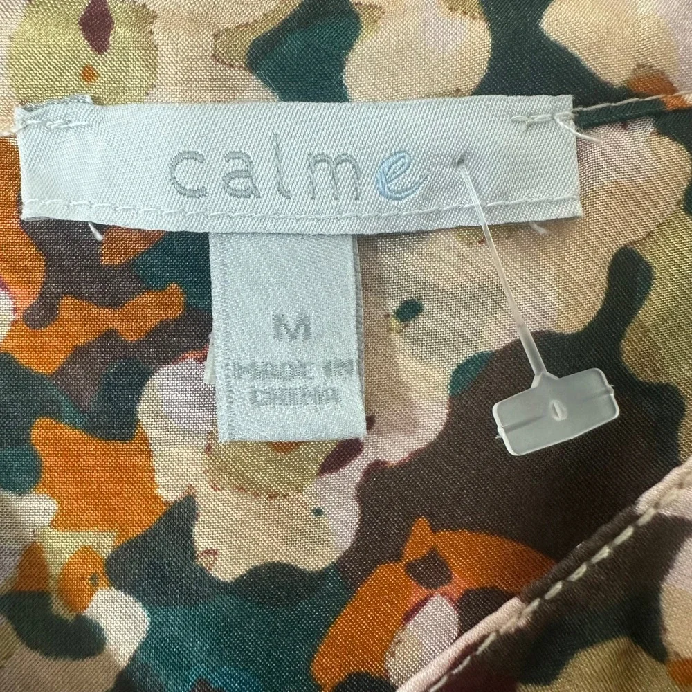 Calme Johnny Was Womens 100% Silk Floral Half Placket Button Blouse Top Size M